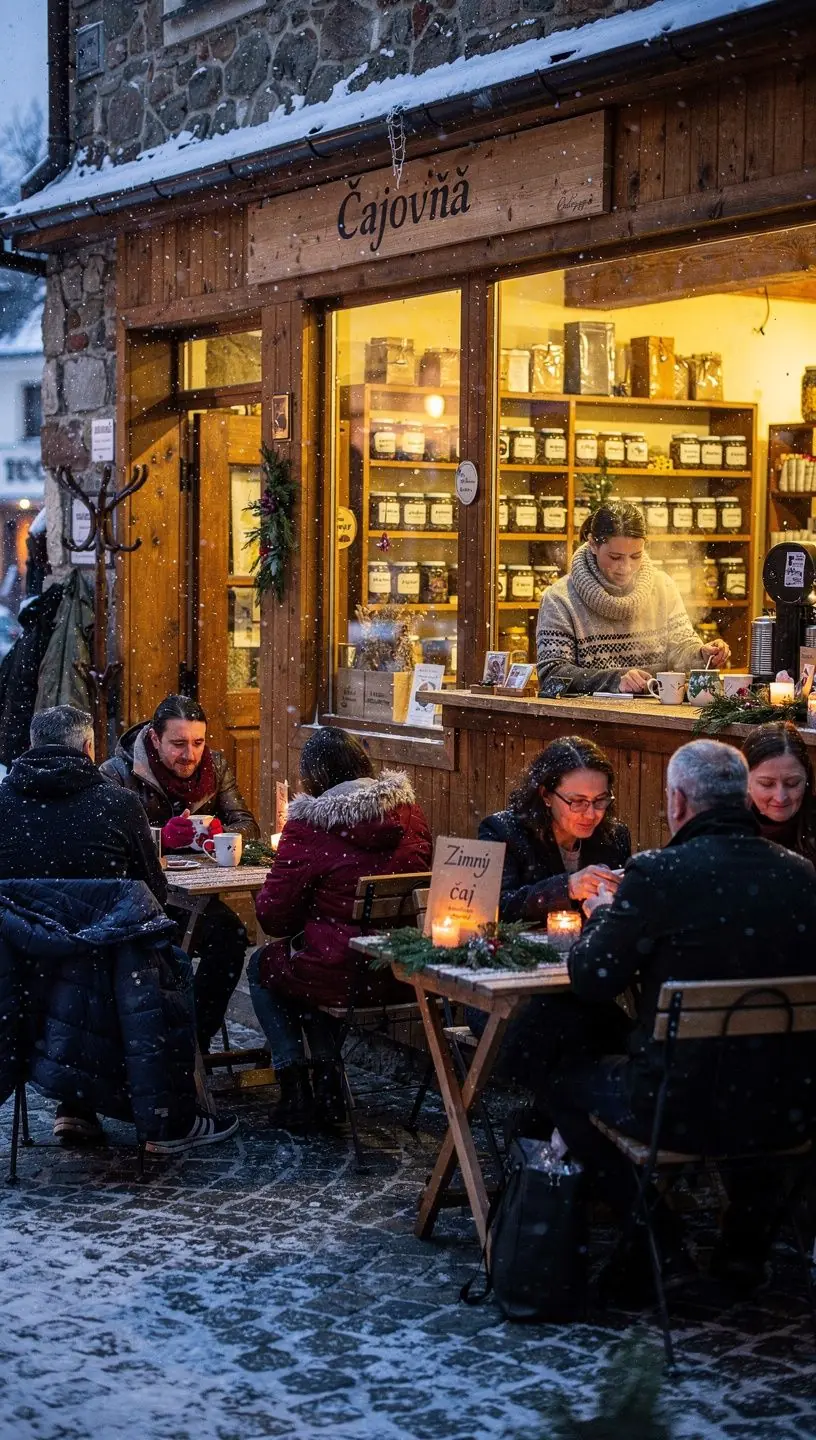Slovenský čajový obrad s tradičnými pohármi a dekoráciami