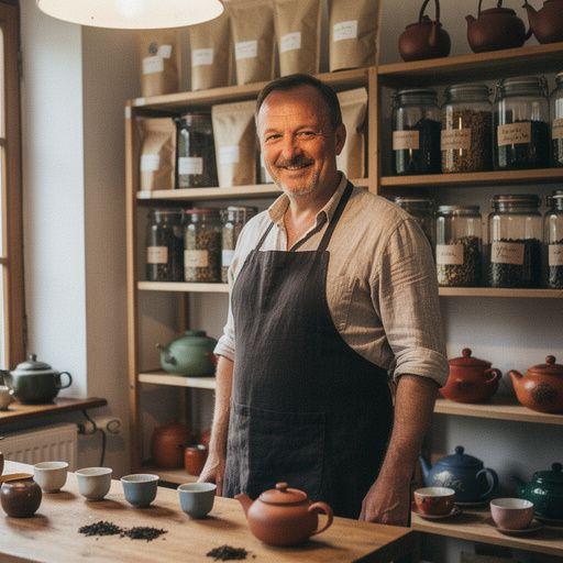 Pohľad na šálku voňavého bylinkového čaju so sviežimi bylinkami na stole.